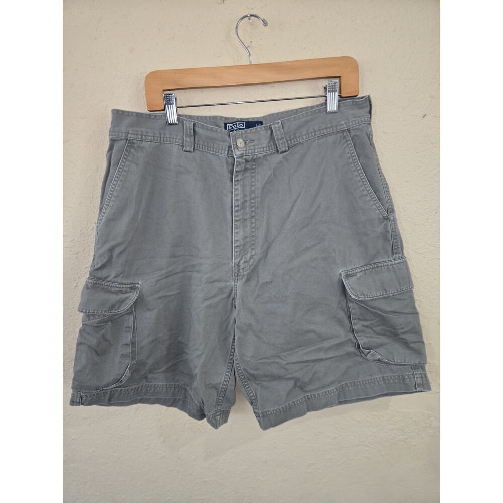 Polo By Ralph Lauren Cargo Shorts Mens Flat Front Gray Green Cotton, Size 36